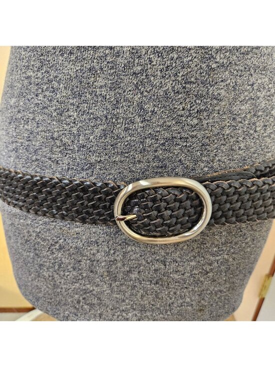 Talbots Accessories - Talbots Braided Woven Belt Womens L Black Leather No Holes Loop Ring Buckle Boho